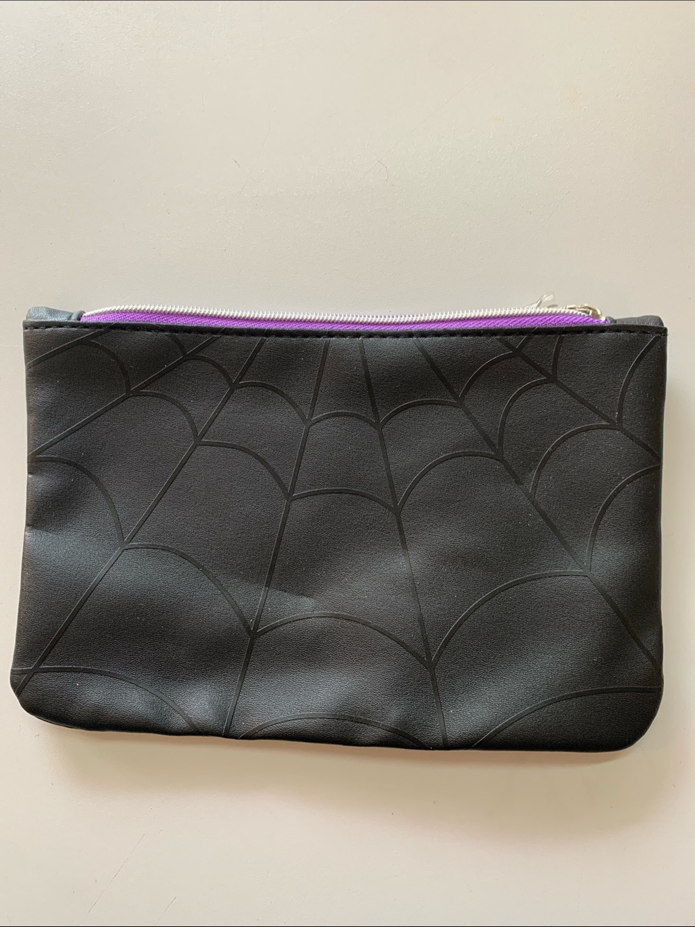 ipsy Black Spiderweb Wristlet Clutch with Purple Zip